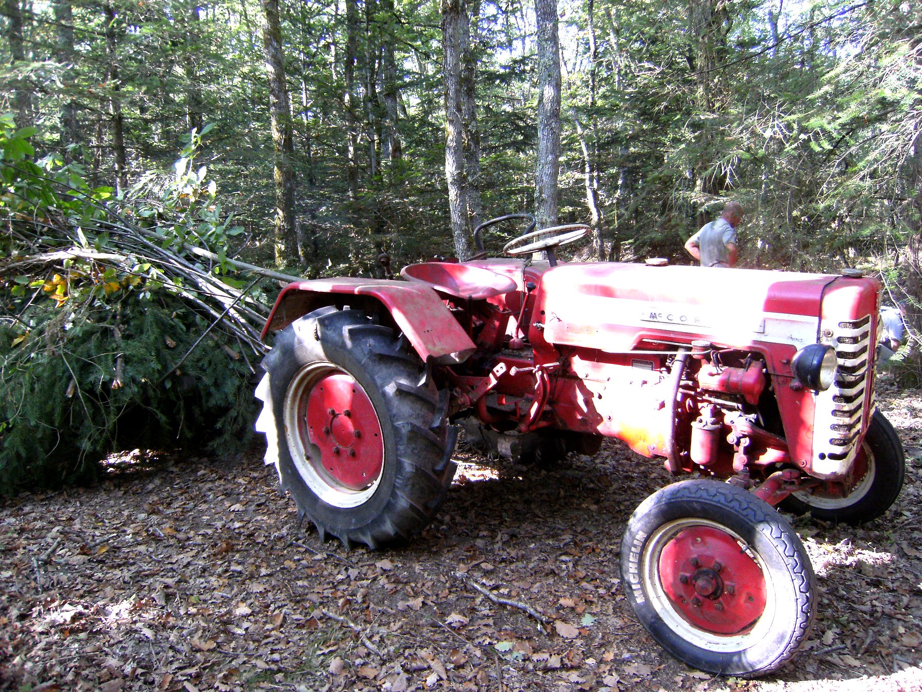 Tracteur ancien du domaine au printemps — propriété avec étang et forêt à vendre en Charente